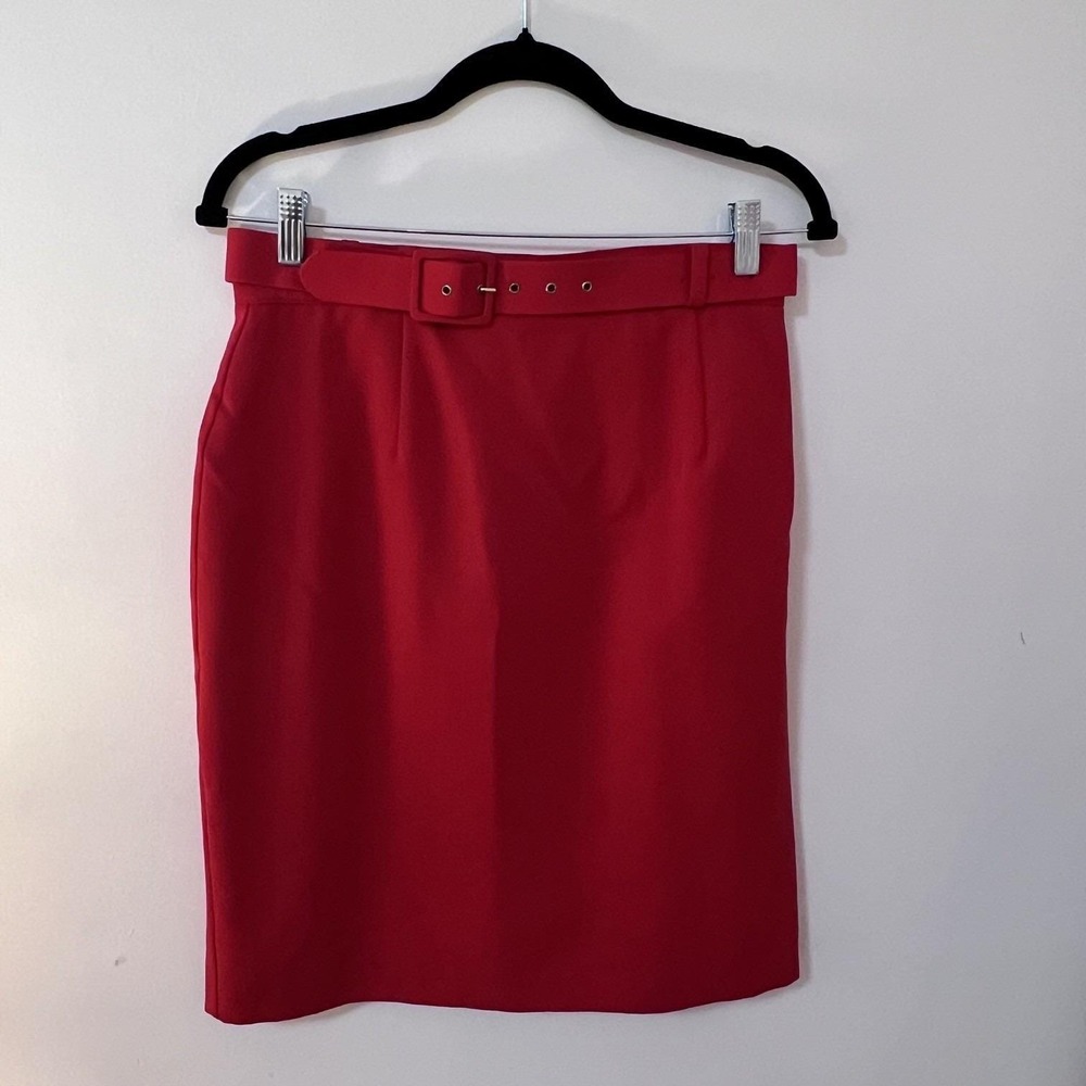 VTG Jessica Women's Red Pure Virgin Wool Pencil Skirt with Belt - Made in Canada